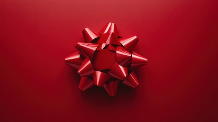 Vibrant Red Gift Bow on a Rich Red Background Perfect for Holiday Decor and Seasonal Celebrations, Ideal for Wrapping Presents and Creating a Festive Atmosphere