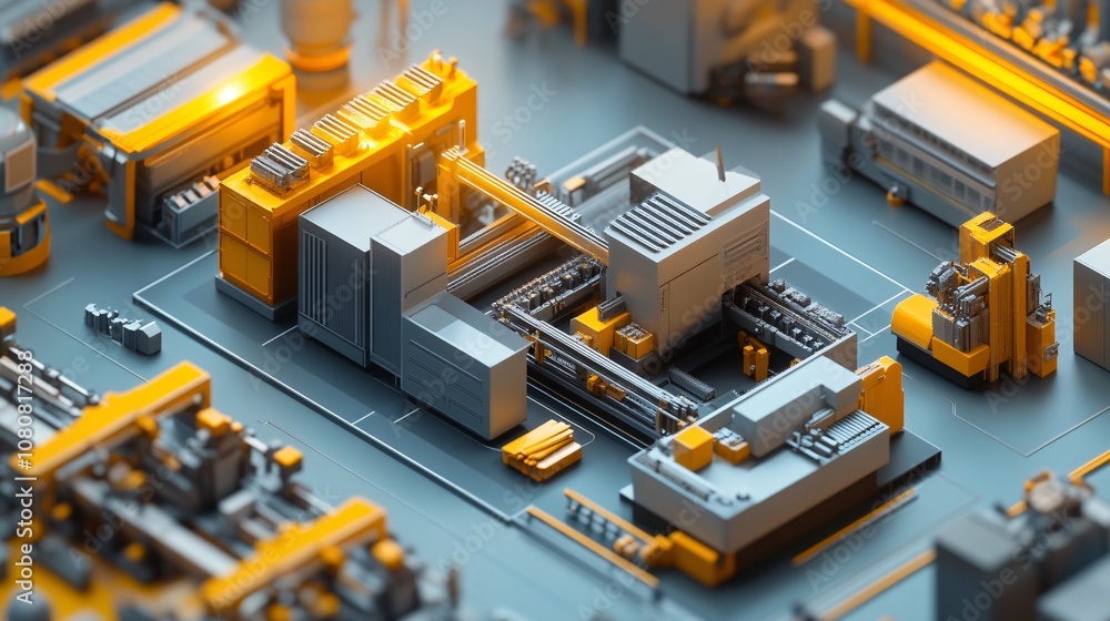 Poster automated assembly line manufacturing products in modern factory