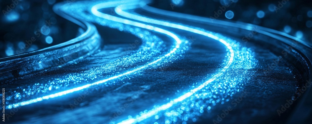 Aufkleber Glowing blue lines flowing on dark background creating futuristic data stream