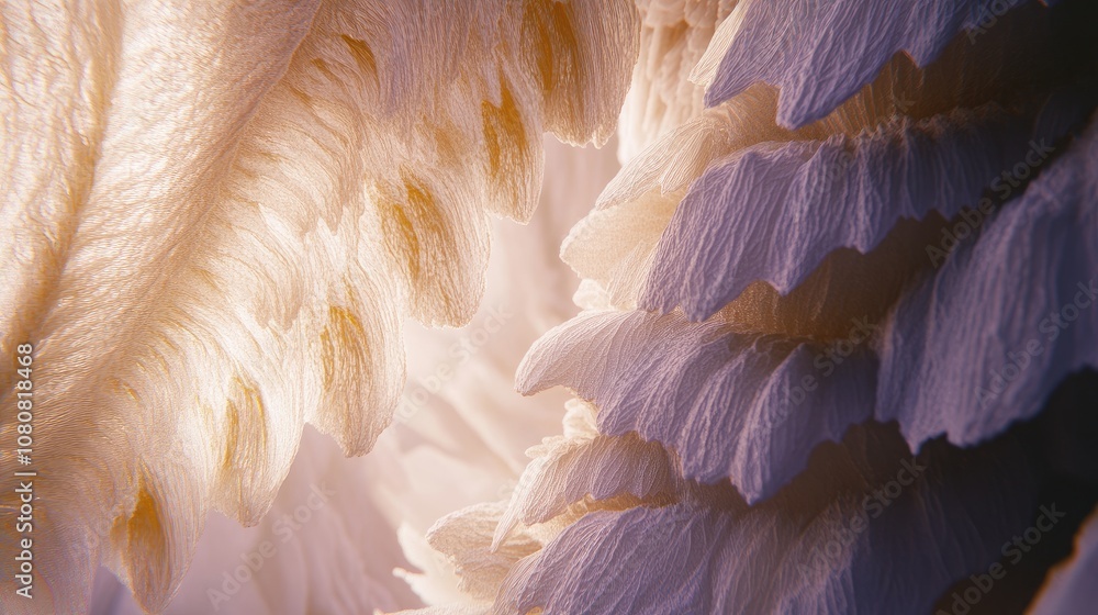 Poster intricate textures of delicate nature captured in soft lighting, revealing layers and patterns in et