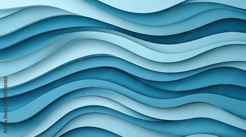 Poster abstract waves of blue and aqua in a layered design creating a calm and serene atmosphere for backgr