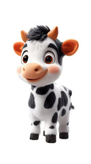 Cow cartoon isolated on transparent background.png. Smiling with large eyes and a friendly expression. Ideal for children's illustrations or educational themes. clipart