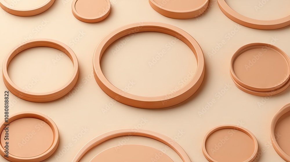 Aufkleber abstract composition of circular shapes in soft beige and terracotta tones with varying sizes, perfe