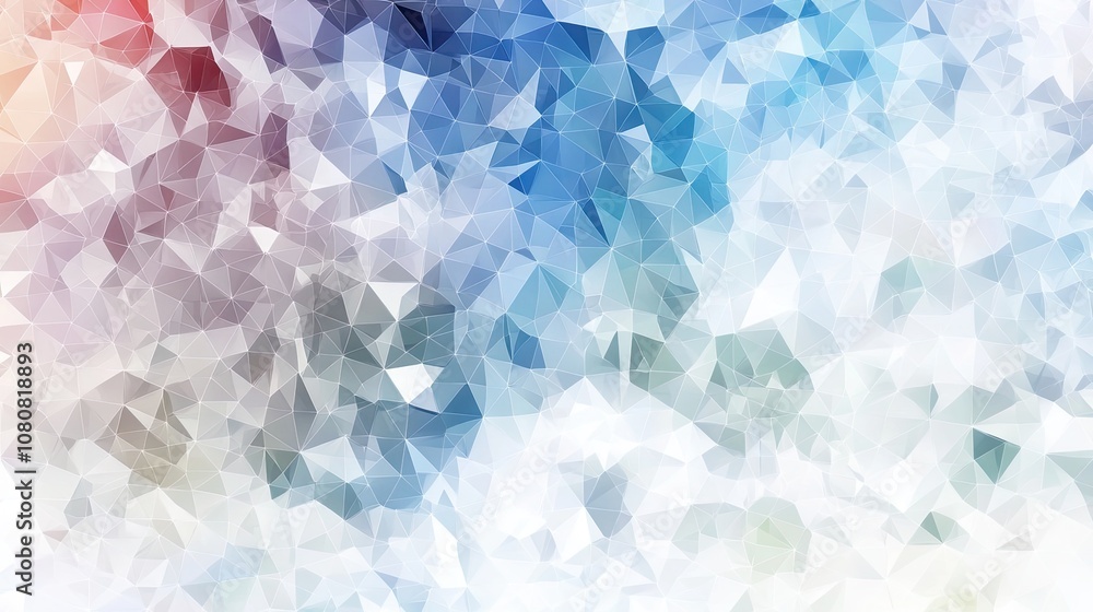 Poster colorful geometric abstract background with triangular shapes in soft tones of blue, red, and white 