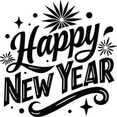 typography happy new year 2025 silhouette vector art