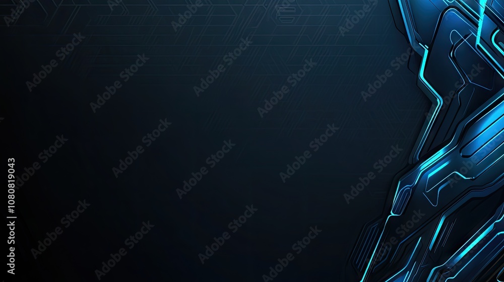 Poster abstract dark background with glowing blue lines and geometric shapes, creating a modern tech-inspir