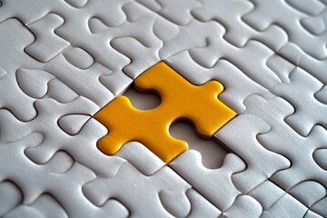 Isolated puzzle piece with one missing corner, symbolizing the concept of a missing piece