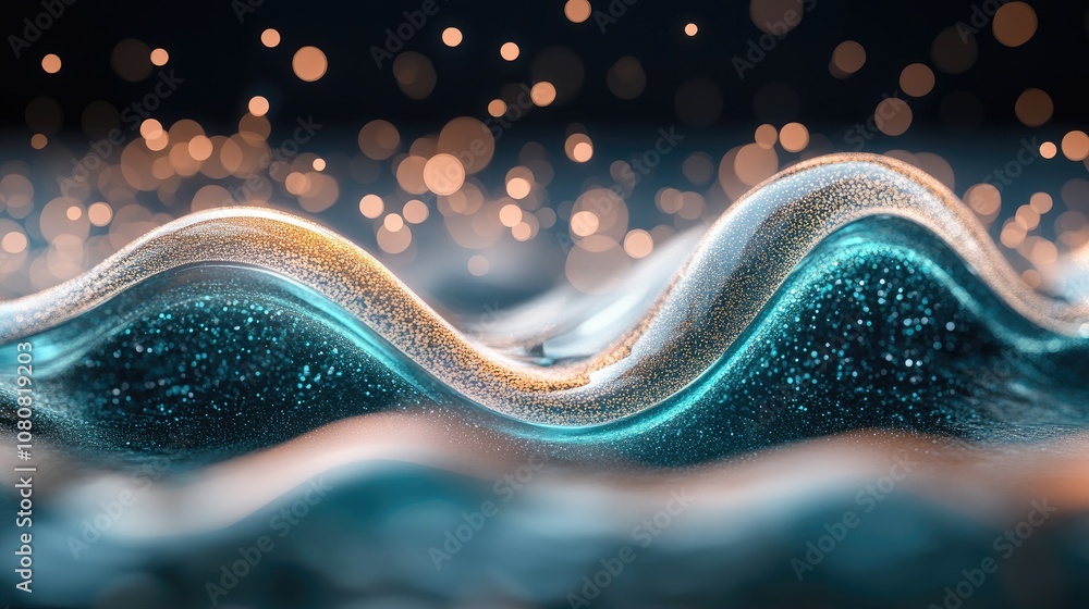 Poster abstract representation of waves with shimmering lights, featuring a mesmerizing blend of textures a