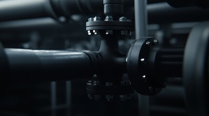 Fototapeta premium Close-Up of Industrial Pipes and Valves in Dim Lighting