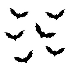 Set of silhouettes of bats for Halloween flying