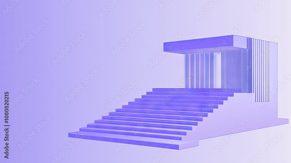 Poster modern architectural structure with stairs and canopy displayed on a soft lavender background for cr
