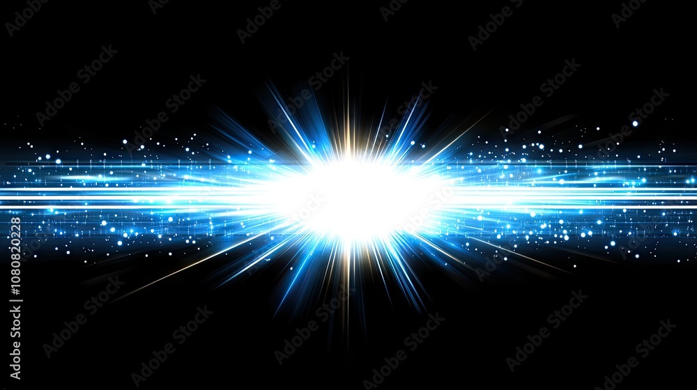 Poster bright and vivid burst of light with fading lines and sparkling particles in a dark background for a