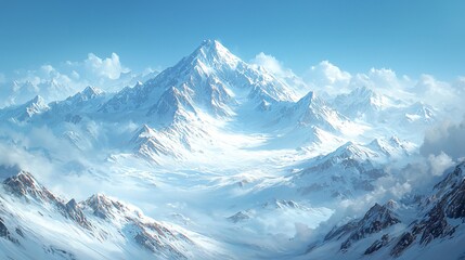 Obraz premium Breathtaking winter mountain landscape featuring snow-covered peaks under a clear blue sky, perfect for seasonal promotions or winter-themed projects.