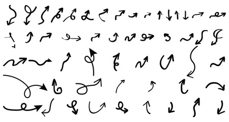 Hand-drawn arrow vector icons set. Sketch arrow design for business plan and education—set of arrows with black icons. 