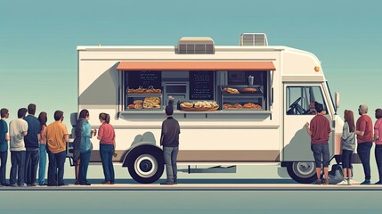 A Line of People Waiting to Order Food from a Food Truck