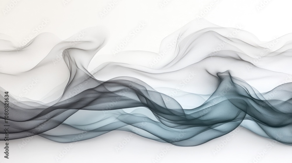 Poster elegant abstract waves in soft gray and black with flowing textures, creating a calm and serene atmo