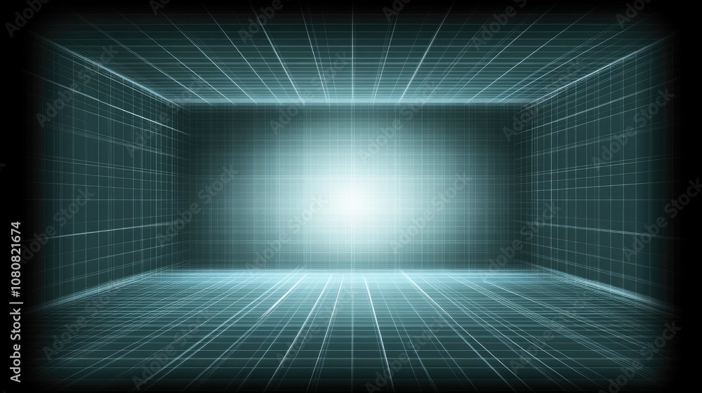 Poster abstract digital room with grid lines and glowing light effect, creating a futuristic atmosphere, su
