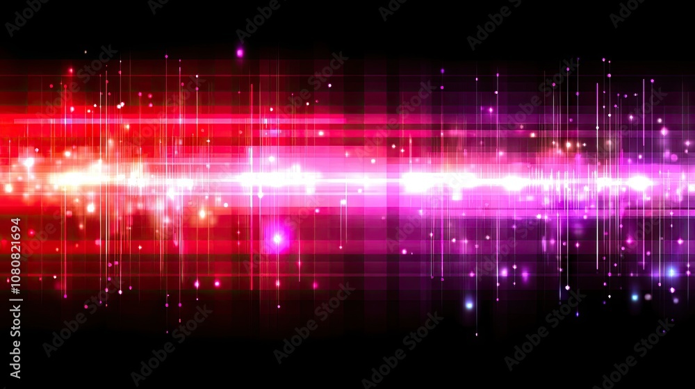 Poster Abstract Colorful Light Waves in Motion with Sparkling Elements and Vibrant Color Gradients in a Dark Background Ideal for Creative Projects and Digital Artwork