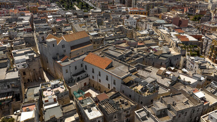 Aerial view of houses, buildings, apartments and roof in the historic center of Bisceglie, in Puglia, Italy.