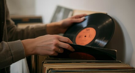 Hands Sorting Through Vintage Vinyl Records