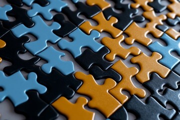 Retro illustration of puzzle pieces with 1970s colors and geometric shapes, creating a nostalgic look