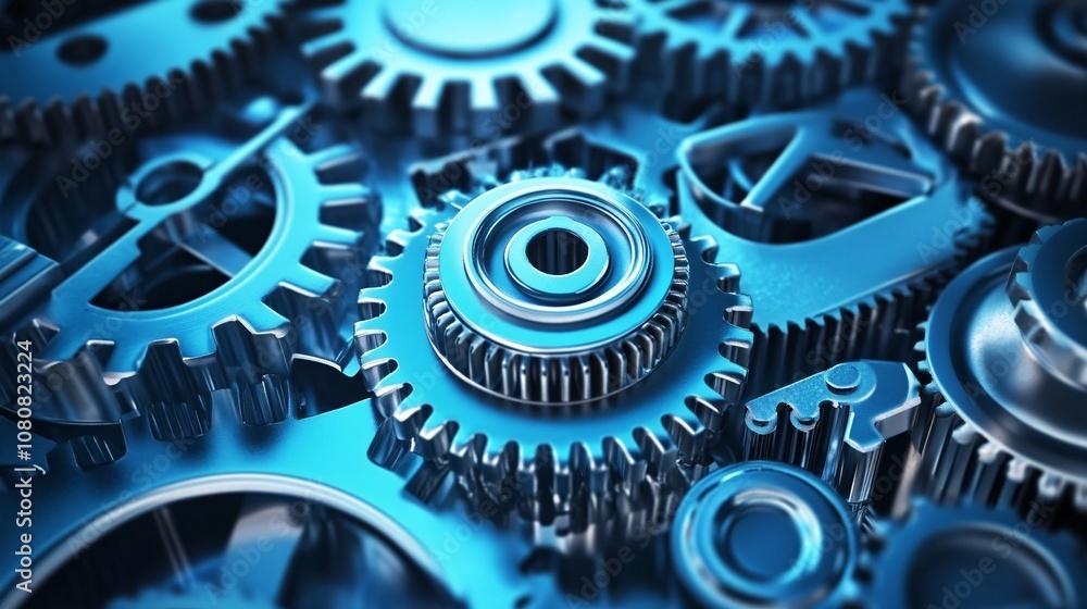 Leinwandbilder Close-up view of interlocking gears rotating smoothly in a complex mechanism