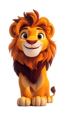 Obraz premium Lion cartoon isolated on transparent background. png. clipart. lion with a fluffy orange mane, sitting confidently. Perfect for bold designs, children’s stories, or wildlife-themed projects