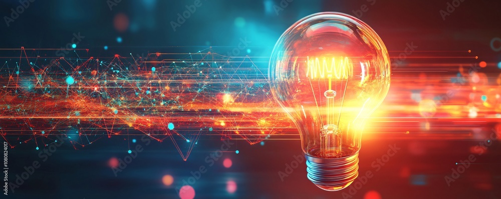 Aufkleber Light bulb shining with innovation and technology connecting data points