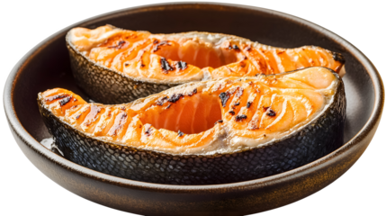 Sake Kama grilled salmon collar on a transparent background. isolated background.