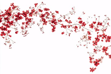 Delicate Pink and Red Cherry Blossoms Branching Out Against a White Background