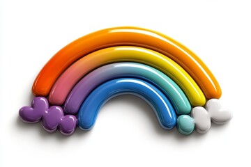 Simple 2D cartoon rainbow with soft pastel colors on a clean white background, cheerful and playful