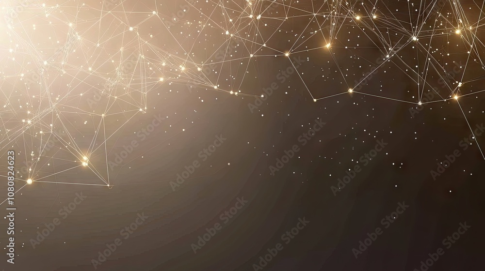 Poster abstract digital connections with light particles creating a network of stars and geometry on a dark