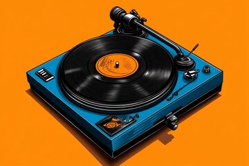Simple line art of a vintage record player, soft pastel colors, clean and nostalgic