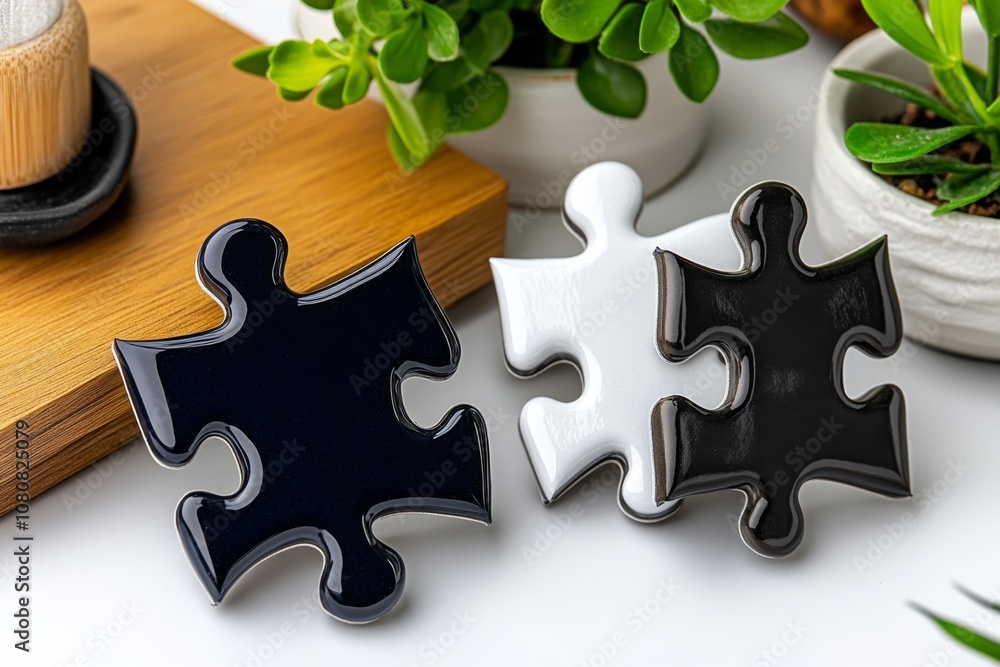 Poster single puzzle piece in clean, simple lines on a white background, with a minimalist design