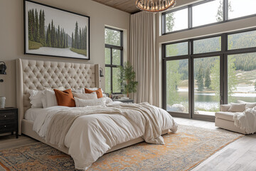 chambres à coucher, lit douillet, intérieur 3D réaliste, décoration, tendance, architecte, design, mode, chaleureux, confortable, naturel, cocooning, zen, douceur, blanc, beige, lin, épuré, fourrure