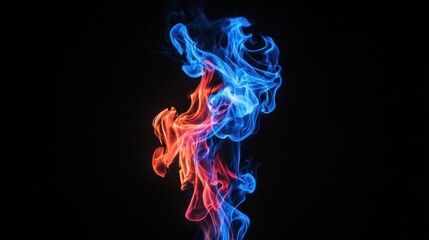 Abstract Blue and Red Smoke Swirls on Black Background