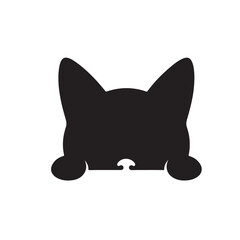 Cat peaking head vector design. Peaking cat head silhouette black and white. Peaking cat logo, icon.