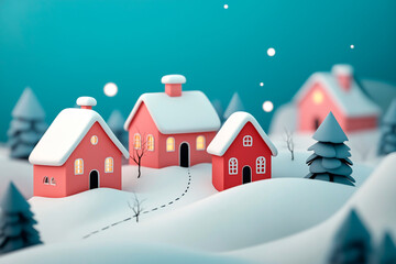 Naklejka premium 3d christmas town, winter trees and houses