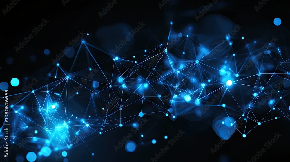 Poster abstract connection network visualizing digital communication and data exchange with glowing blue po