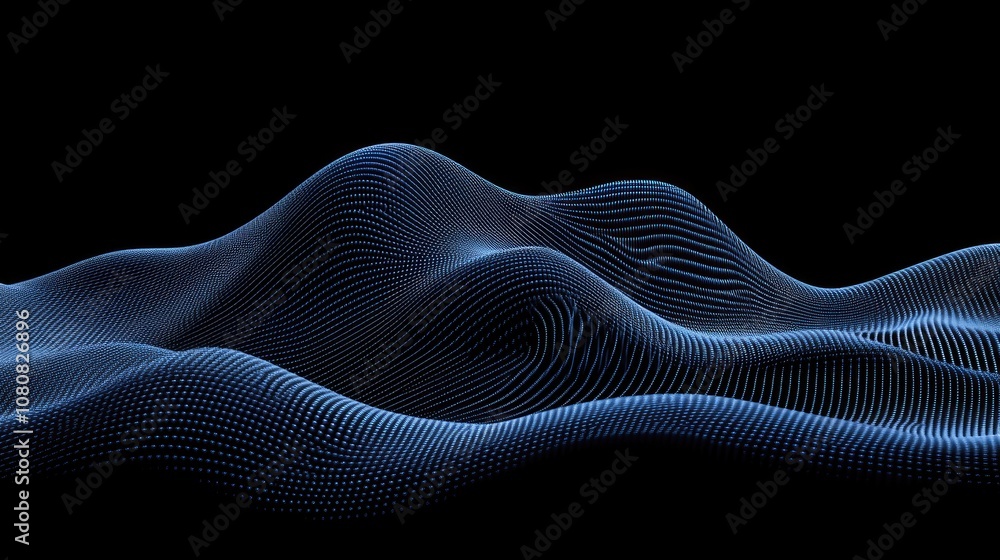 Poster abstract blue wave patterns on a black background creating a sense of depth and movement for futuris