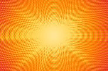 Abstract vector yellow and orange radial halftone sun rays background texture. Halftone style illustration