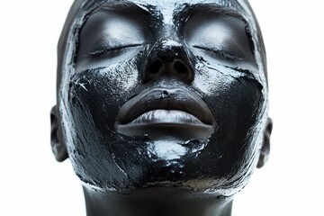 Close-up of face with black mud mask.