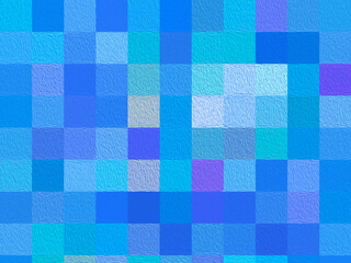 Abstract gradient blue pixelated background. Illustration painted with oils. Violet blue squares. Geometric pattern. Square blocks. Mosaic artwork.