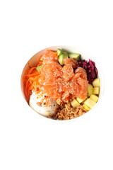Salmon poke bowl in a studio setting