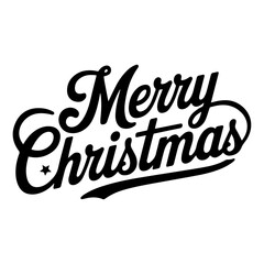 Black and white Merry Christmas lettering text vector icon illustration.