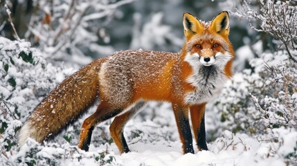 red fox standing in a snowy forest