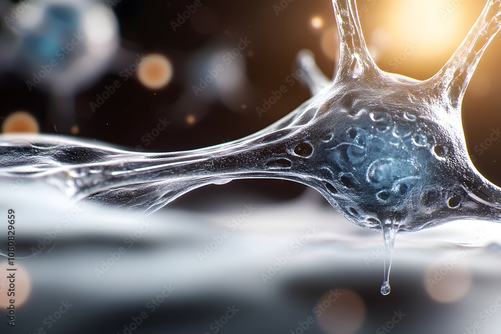 Poster detailed microscopic view of a transparent cell structure with fluid-like projections