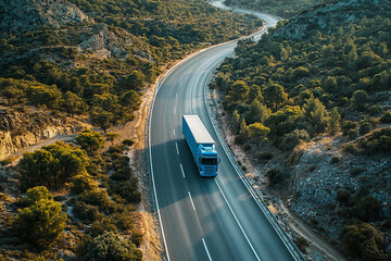 Truck on the road, global logistics, concept of international transportation, connections, logistics.