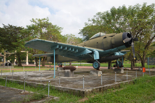 HUE, VIETNAM - JAN 08, 2016: Airplane, AD-6 (Douglas A-1 Skyraider) in the exhibition of captured American military equipment
