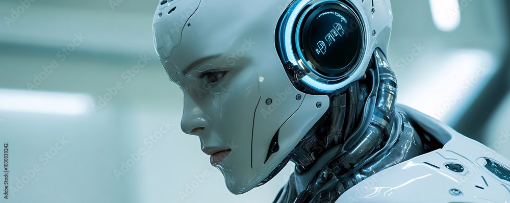 Fototapete humanoid robot showing artificial intelligence processing information